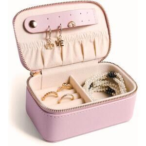2638 Cosmiya Girls Small Luxury Vegan Leather Light Pink Travel jewelry Box